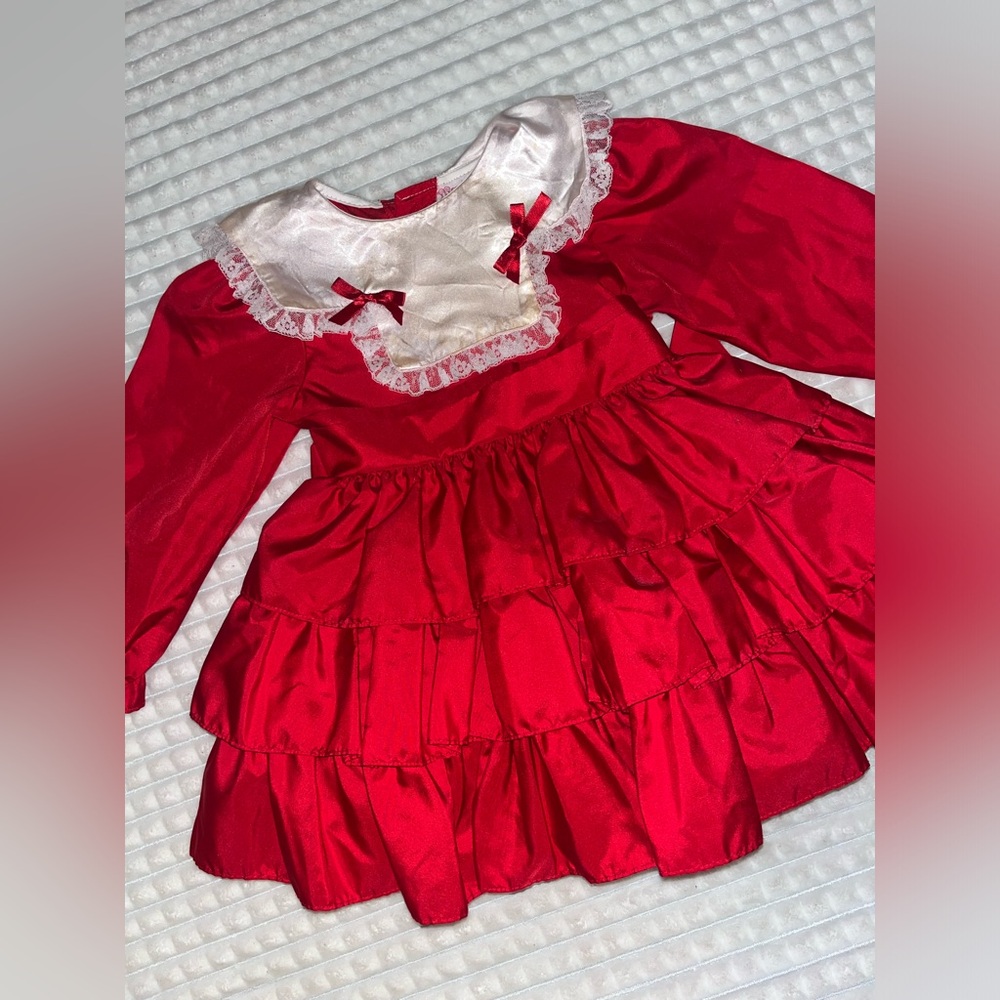 Vintage 80s Martha’s Miniature We’re Fussy Ruffle Red Party Dress 4T